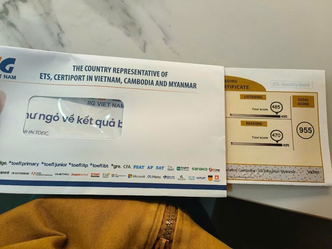 Chứng chỉ TOEIC tổng điểm 955 của học viên
